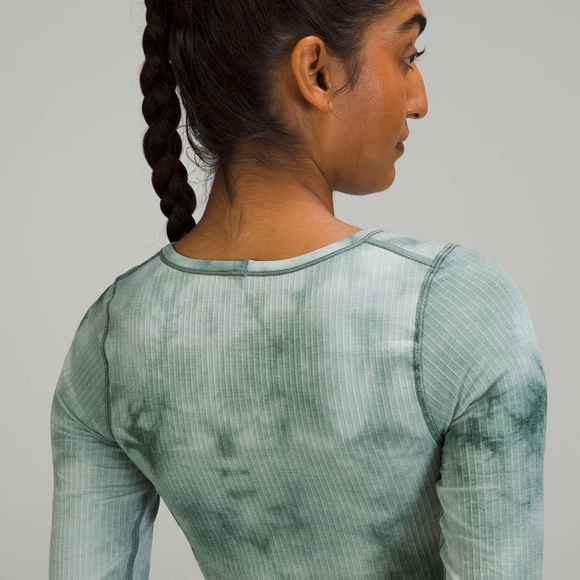 Lululemon Ebb to Street Long Sleeve Shirt Marble Dye Tidewater Teal size 6 - Picture 3 of 4